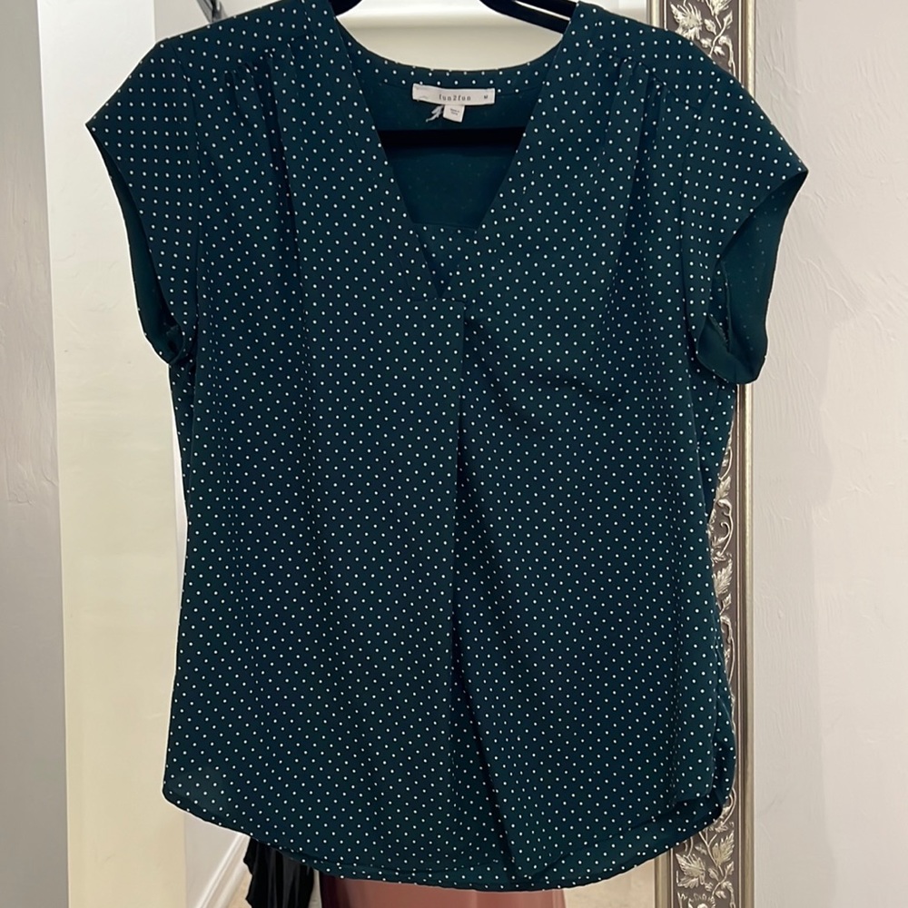 Hunter green polka dot blouse from stitch fix